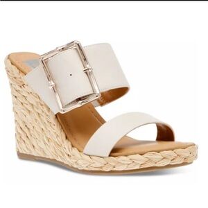 DV by Dolce Vita Lucine White Tan Buckle Strap Espadrille Wedge Sandals Size 9.5
